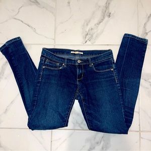 Forever 21 Skinny Jeans Slim Stretchy 27/32 Dark Blue Stonewash Denim Whiskers